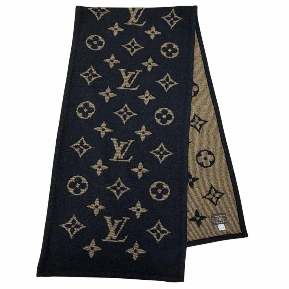 LOUIS VUITTON Louis Vuitton Cashmere Wool Monogram Blanket Black Brown Made i...